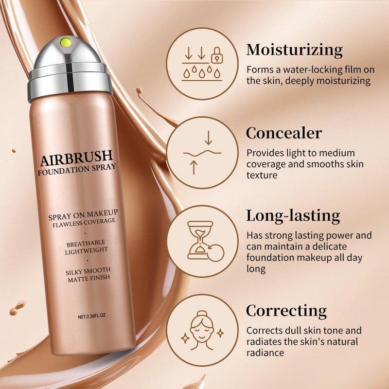 QIUFSSE Air Brush Makeup Foundation,Silk Flawless Airbrush Makeup,Buildable Coverage Foundation for Older Women,Teenagers,Middle-aged,Moisturizing Ingredients for Smooth Radiant Skin (02 Beige) - Image 3